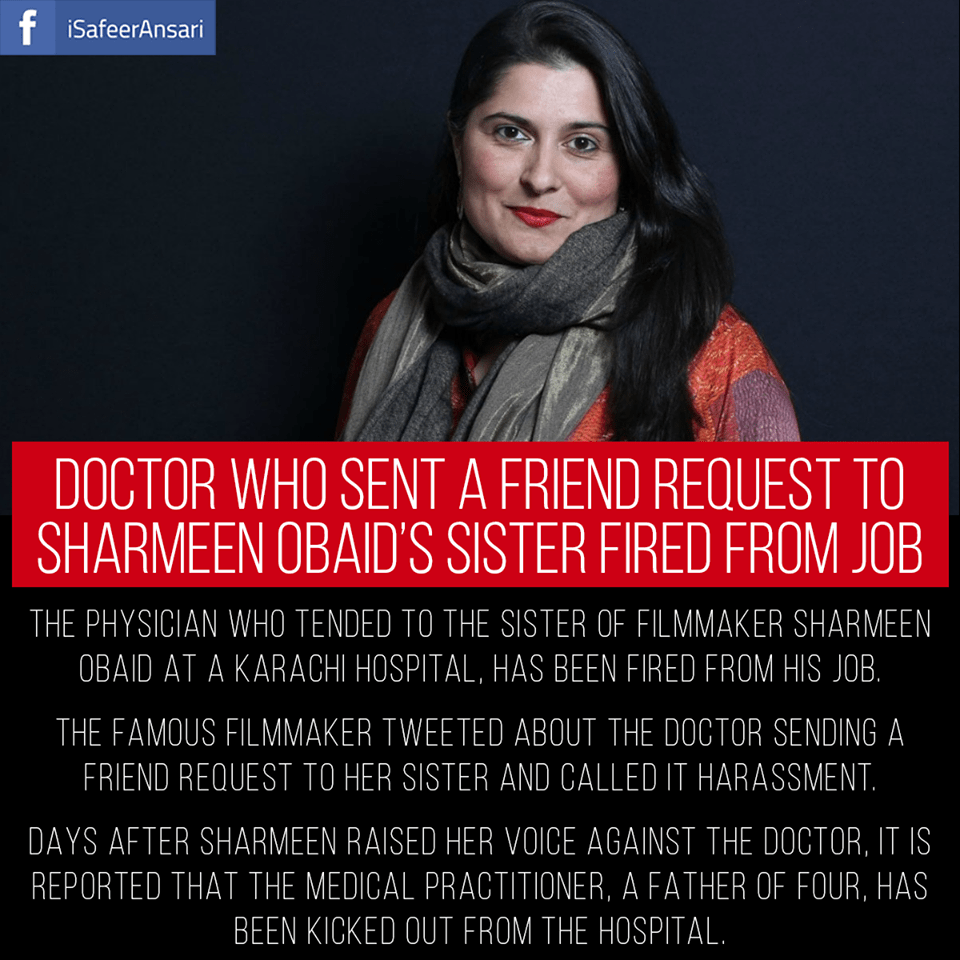 Making sure to defame Pakistan, Nobel award holder Sharmeen on&nbsp;crictics
